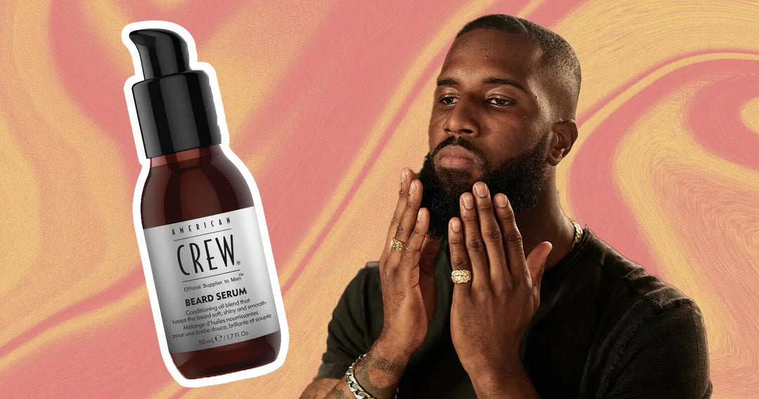 Man applying American Crew Beard Serum to moisturize his beard