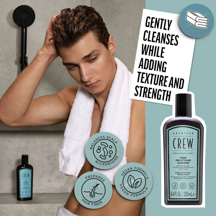 Key Benefit of Fiber Pre-Styling Shampoo. Gently cleanses while adding texture and strength. 